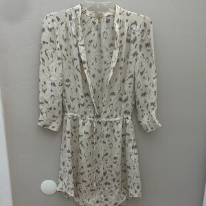 Babaton Silk Elegant Cream Print Long Sleeve Dress